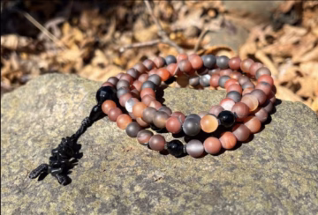 Matt Black and Red Sardonyx Agate Mala with Onyx