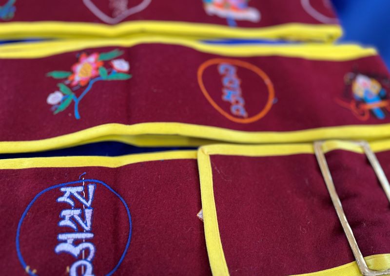 Embroidered Meditation Belt with Yellow Lining