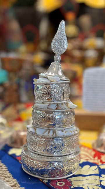 Mandala Offering Set 4" diameter, white metal